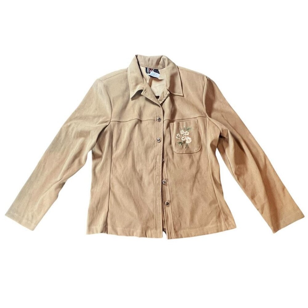 Brown Suede Wildflower Button Up Jacket